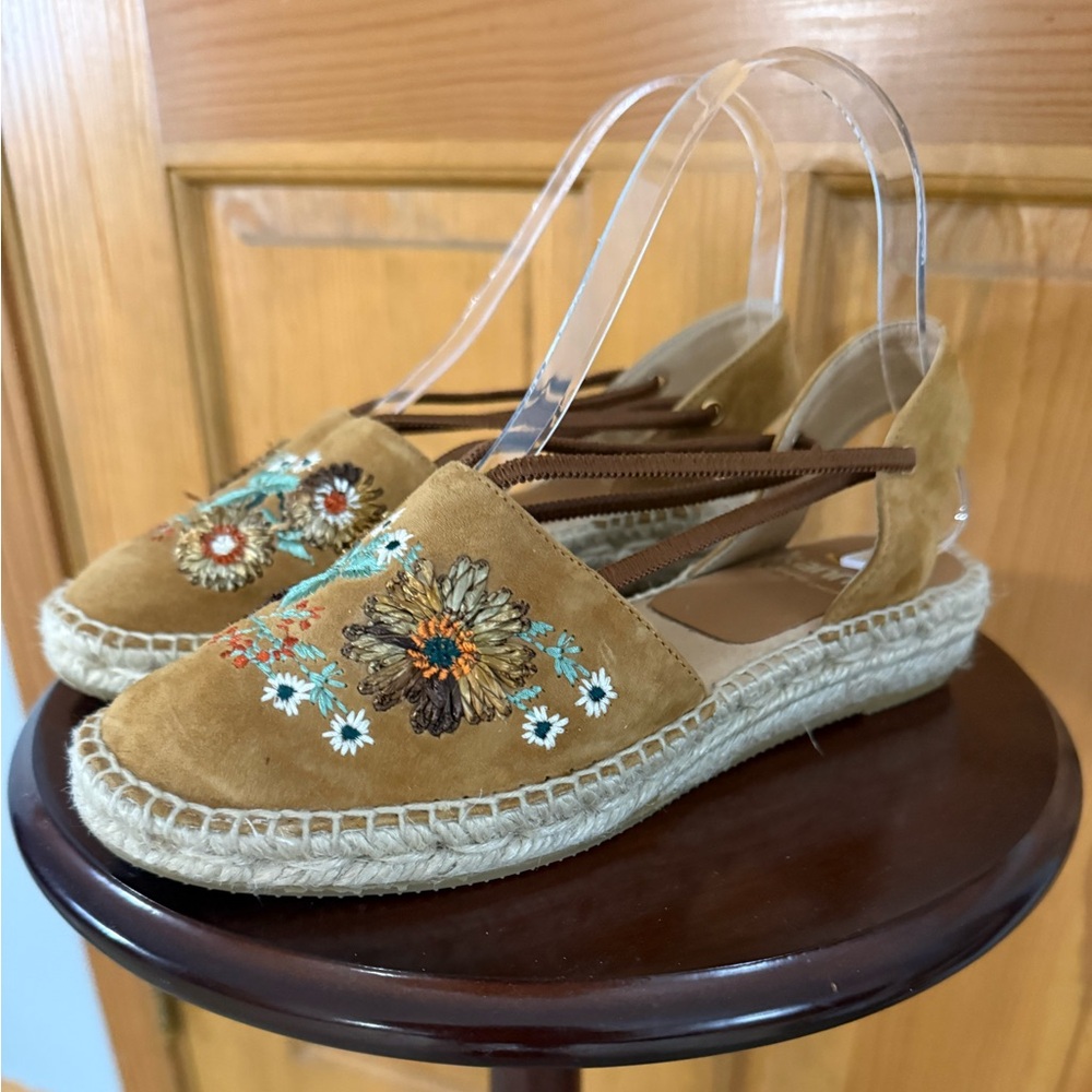 Kanna Floral Embroidered Suede Espadrilleβ Slingback Sandals EU 37 Made in Spain